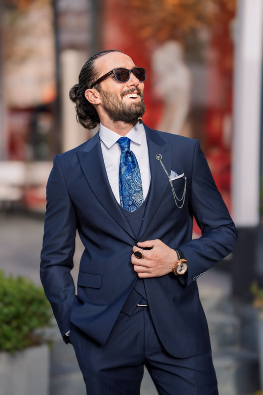 3 Piece Custom-Made Navy-Blue Suit